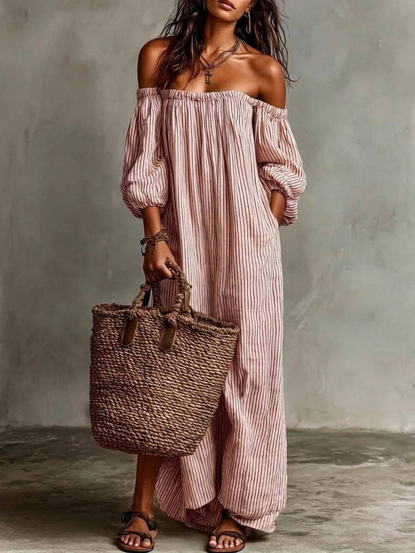 Ruby | Striped Off-Shoulder Puff Sleeve Midi Dress