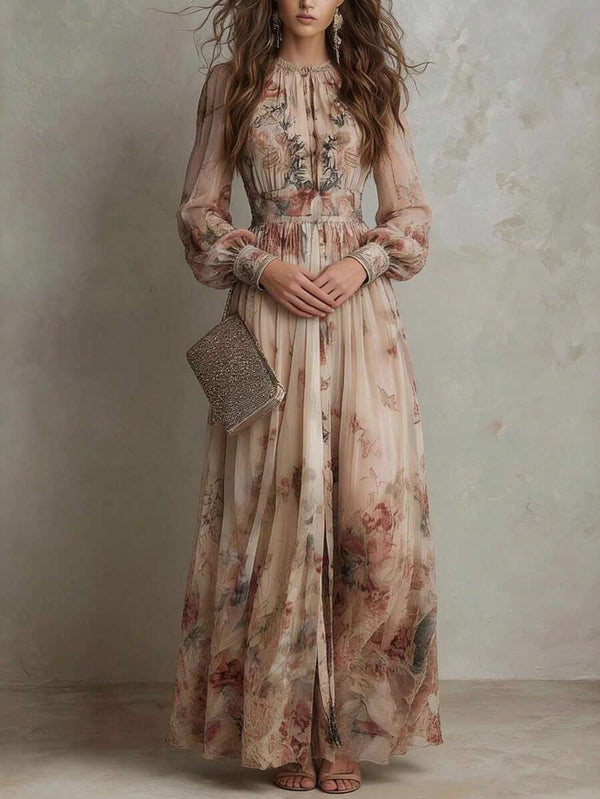 Jessica | Floral A-Line Maxi Dress with Flare Sleeves