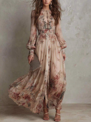 Jessica | Floral A-Line Maxi Dress with Flare Sleeves
