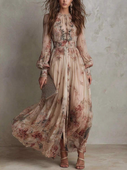 Jessica | Floral A-Line Maxi Dress with Flare Sleeves