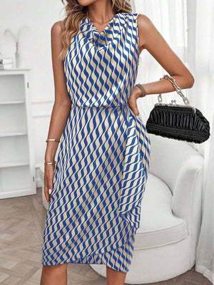 Libby | Geometric Print Cowl Neck Asymmetric Hem Dress