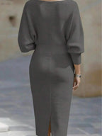 Cara Ribbed Knit Batwing Sleeve Midi Dress - view 26