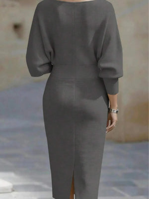 Cara | Ribbed Knit Batwing Sleeve Midi Dress