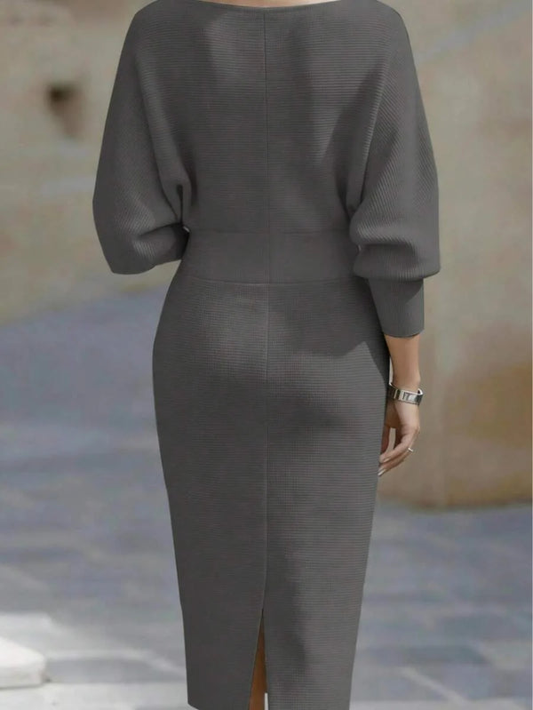 Cara | Ribbed Knit Batwing Sleeve Midi Dress