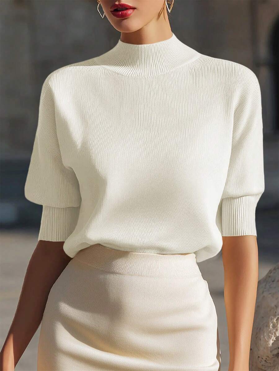 Wynne Stand Collar Ribbed Knit Top - view 6