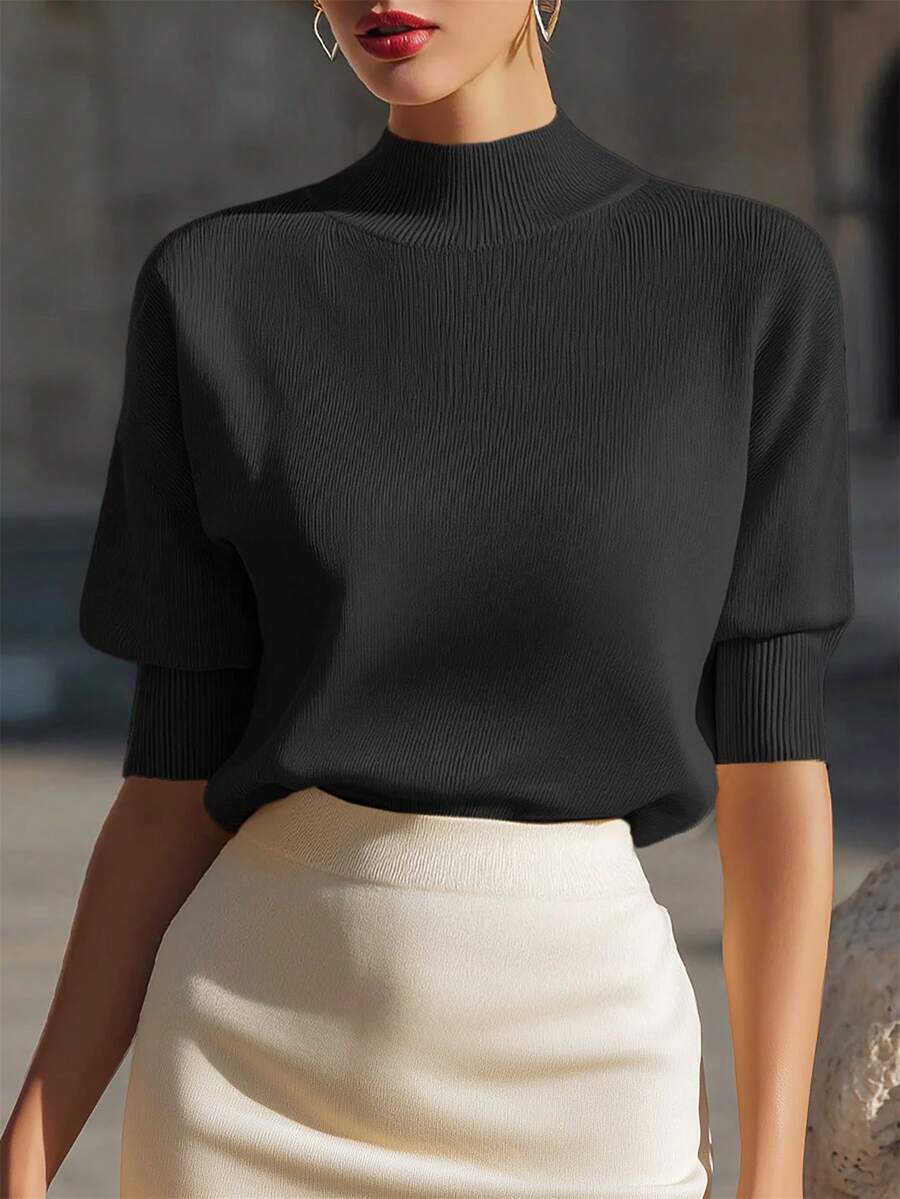 Wynne Stand Collar Ribbed Knit Top - view 5