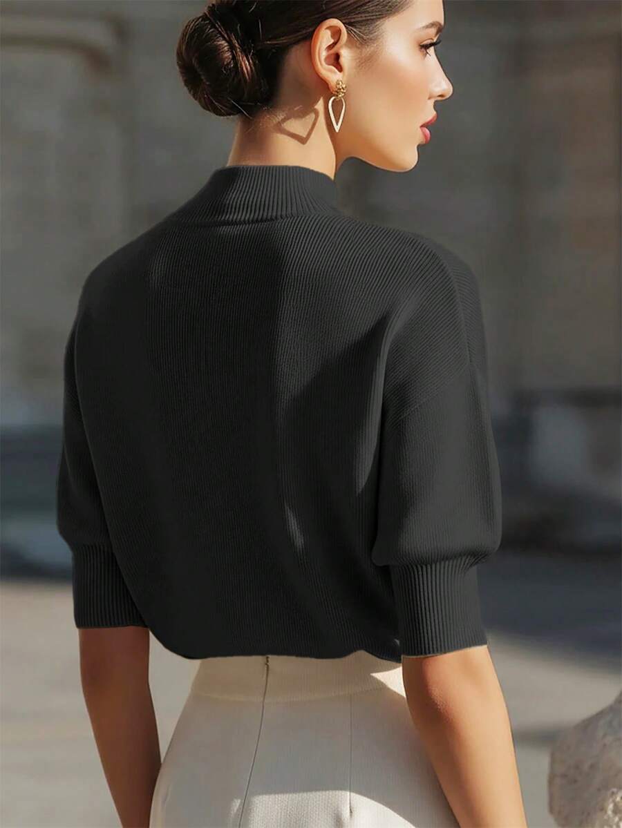 Wynne Stand Collar Ribbed Knit Top - view 3