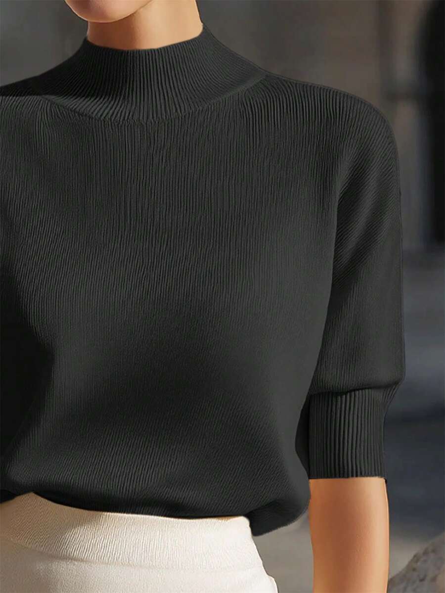 Wynne Stand Collar Ribbed Knit Top - view 4