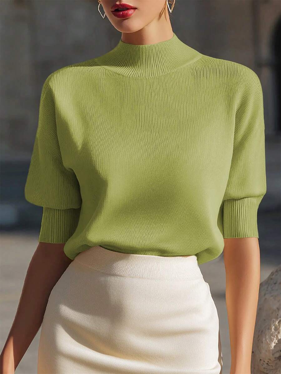 Wynne Stand Collar Ribbed Knit Top - view 8