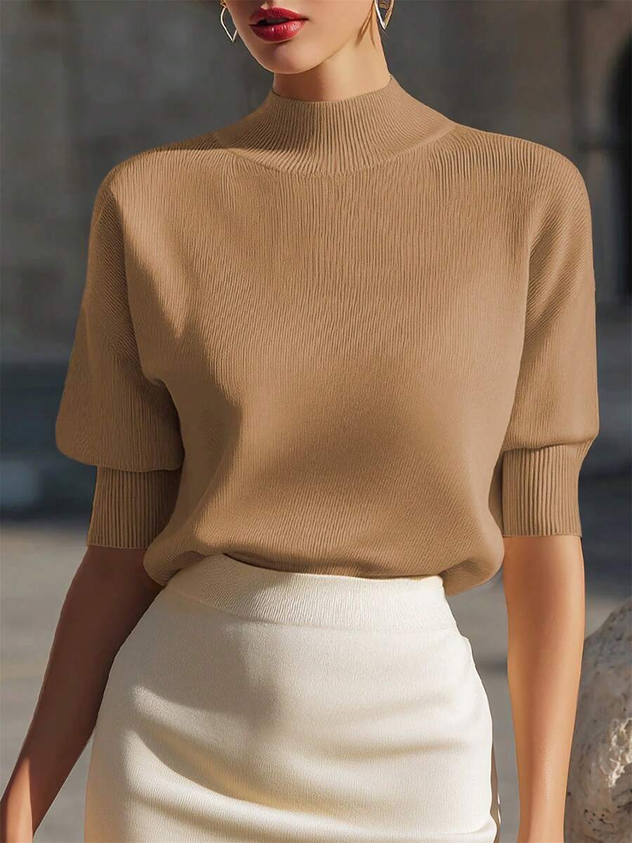 Wynne Stand Collar Ribbed Knit Top - view 9