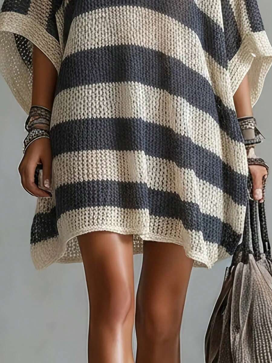 Sana V-Neck Striped Batwing Sweater Dress - view 5