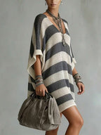 Sana V-Neck Striped Batwing Sweater Dress - view 3