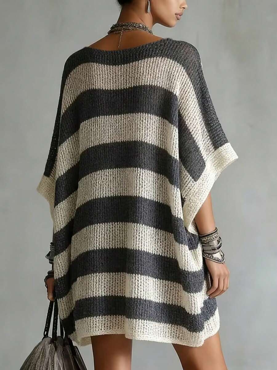 Sana V-Neck Striped Batwing Sweater Dress - view 2