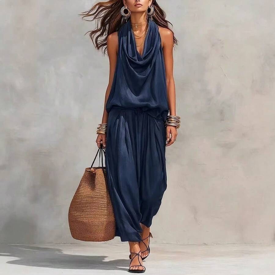 Freddie Cowl Neck Halter Wide Leg Jumpsuit - view 2
