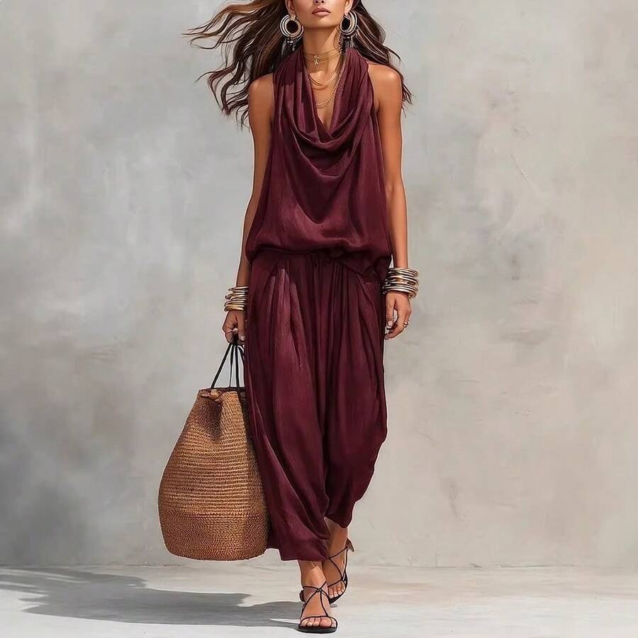 Freddie Cowl Neck Halter Wide Leg Jumpsuit - view 3