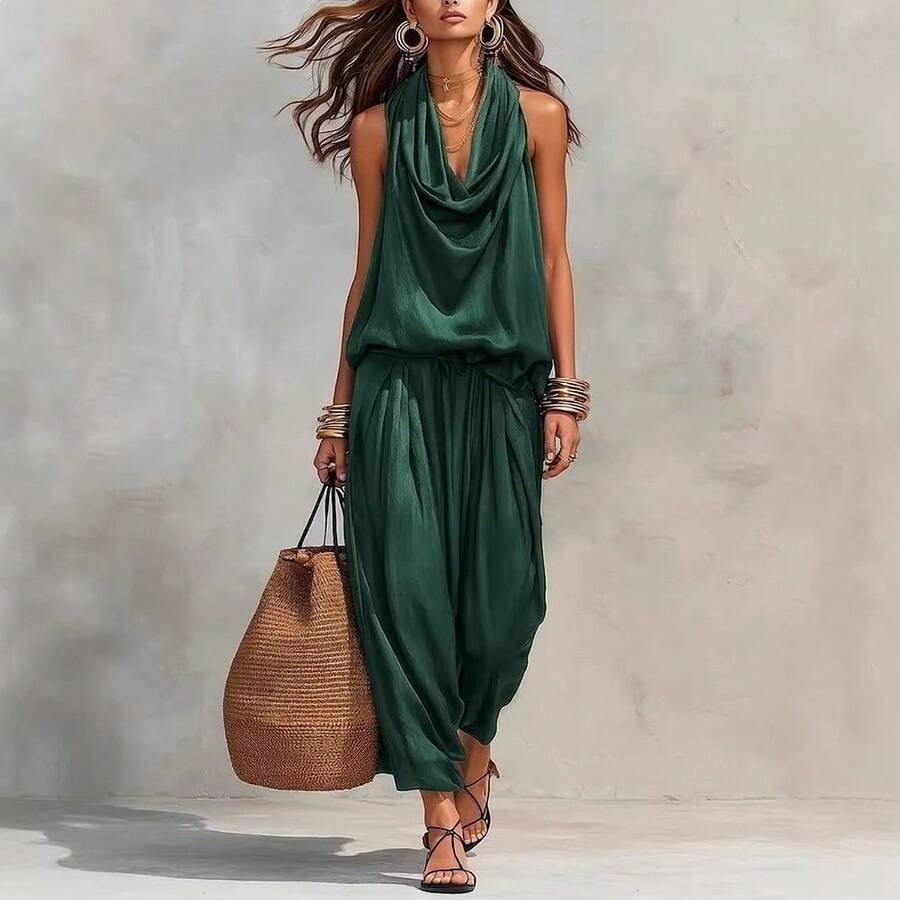 Freddie Cowl Neck Halter Wide Leg Jumpsuit - view 4