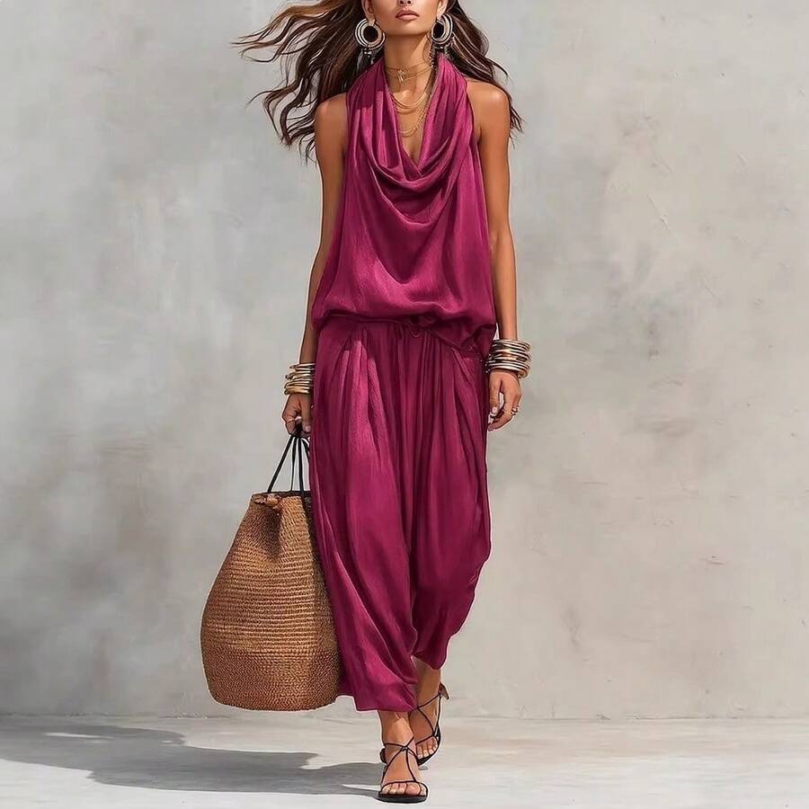 Freddie Cowl Neck Halter Wide Leg Jumpsuit - view 5