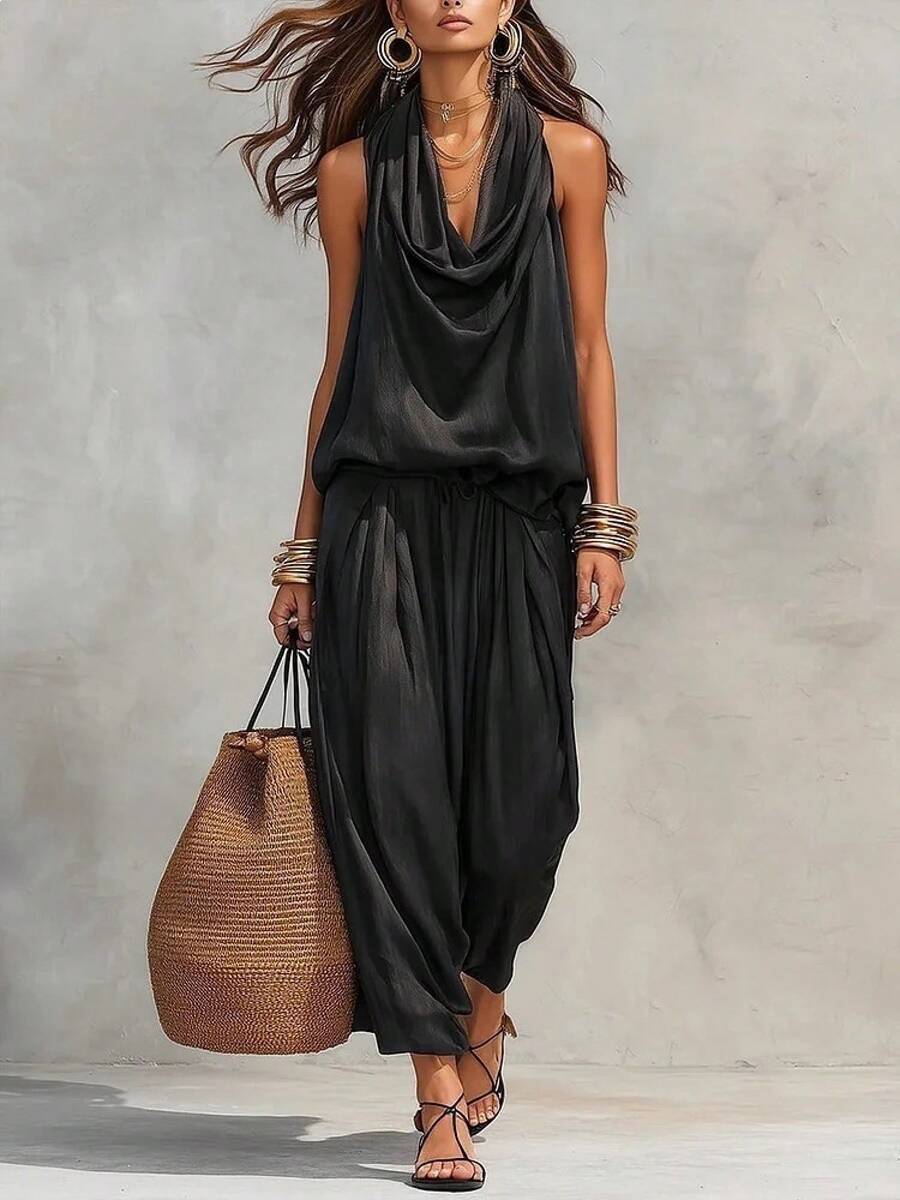 Freddie Cowl Neck Halter Wide Leg Jumpsuit - view 6