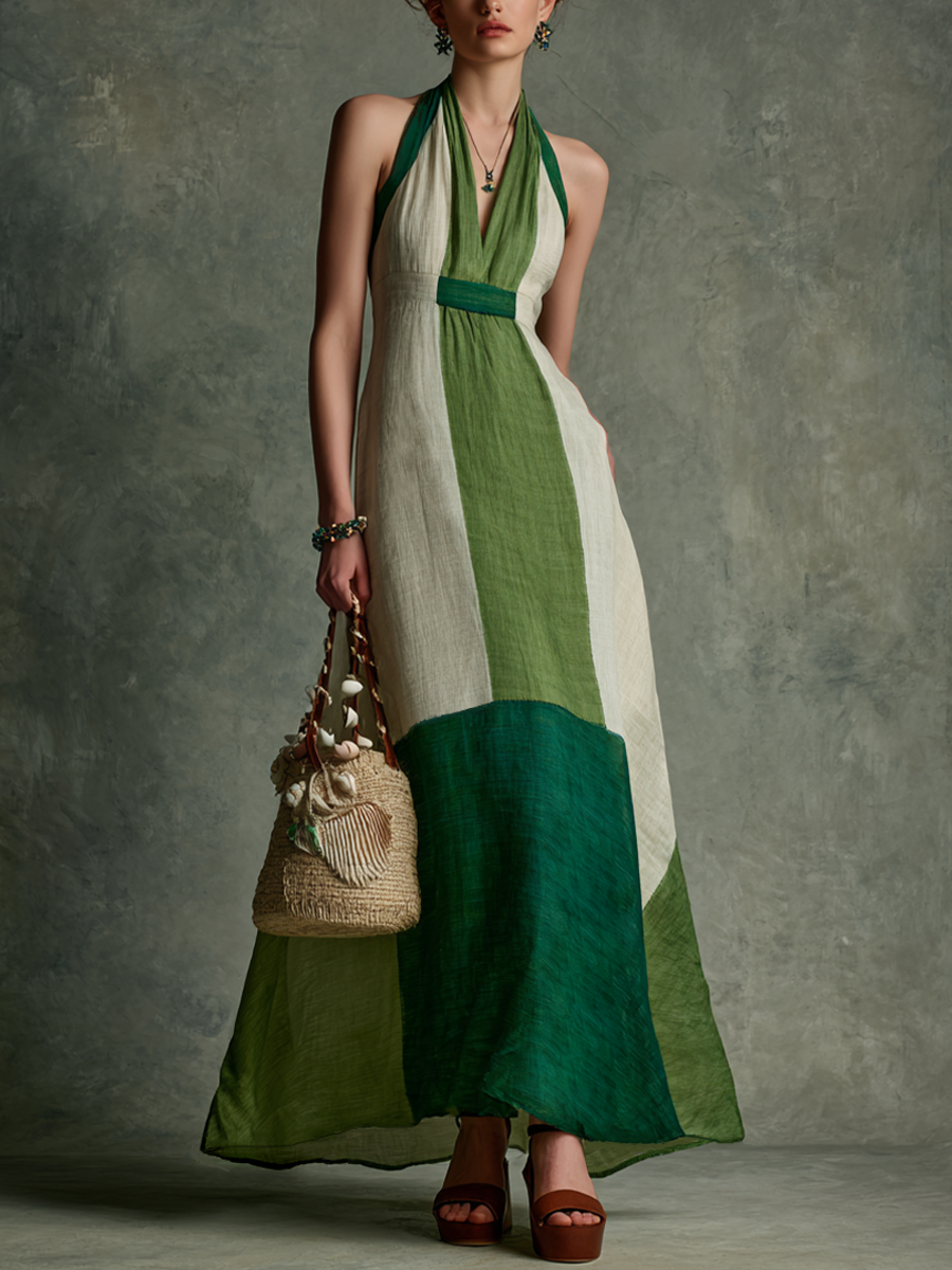 Thea Colour-Block Halter Maxi Dress