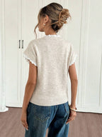 Evelyn Lace Trim Round Neck Knit Top with Ruffle Sleeve - view 2