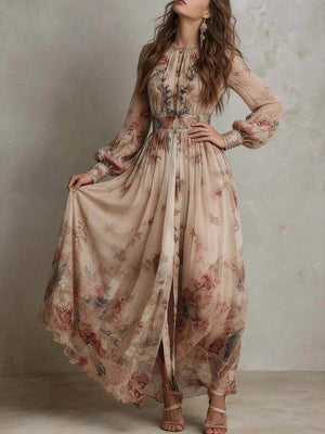 Jessica | Floral A-Line Maxi Dress with Flare Sleeves
