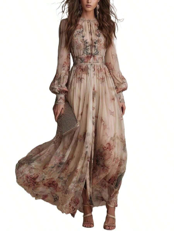Jessica | Floral A-Line Maxi Dress with Flare Sleeves