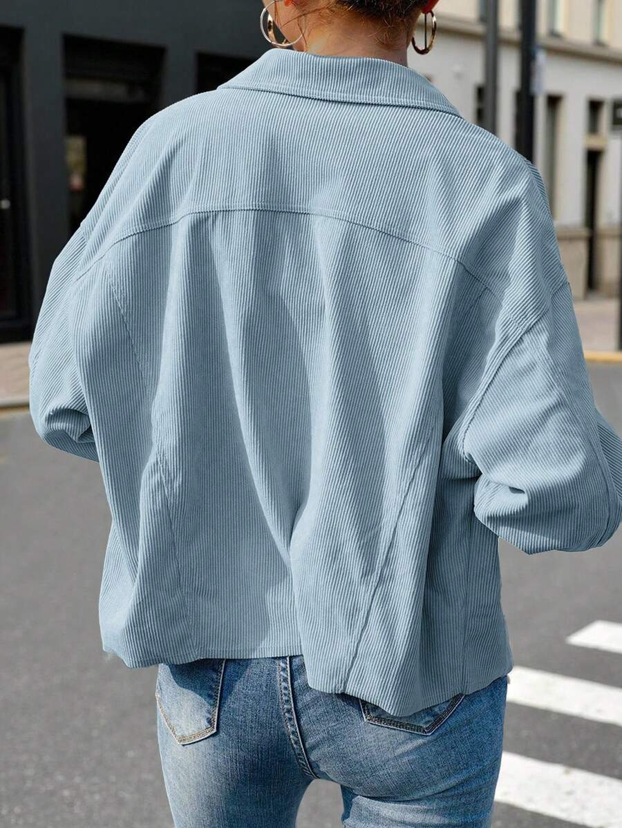 Dot Corduroy Drop Shoulder Shacket - view 25