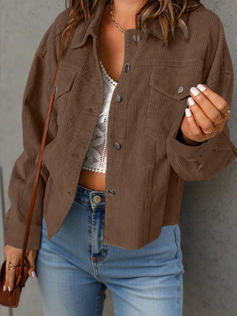 Dot Corduroy Drop Shoulder Shacket - view 20