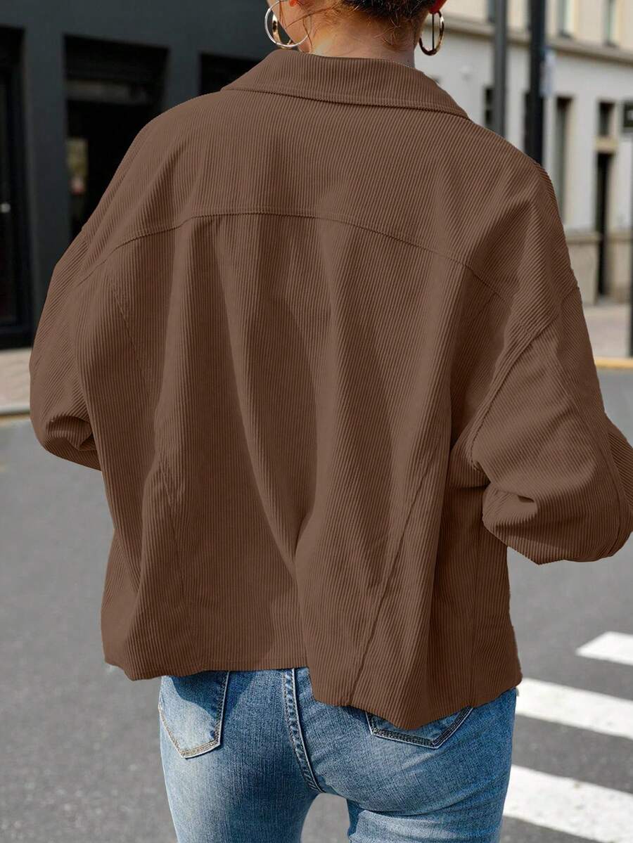 Dot Corduroy Drop Shoulder Shacket - view 21