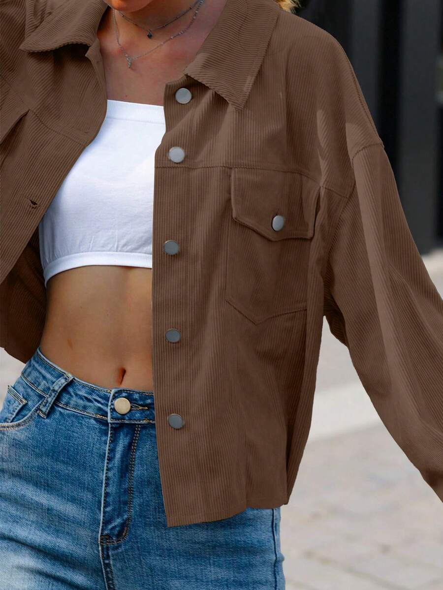Dot Corduroy Drop Shoulder Shacket - view 23