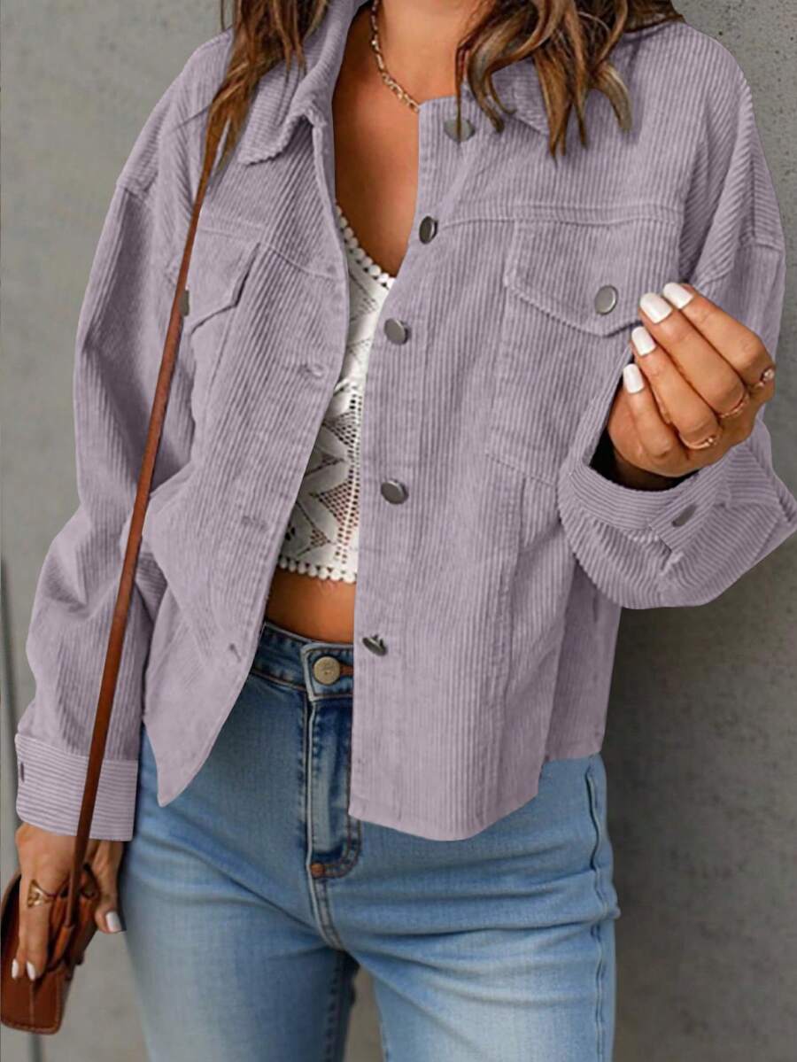 Dot Corduroy Drop Shoulder Shacket - view 28