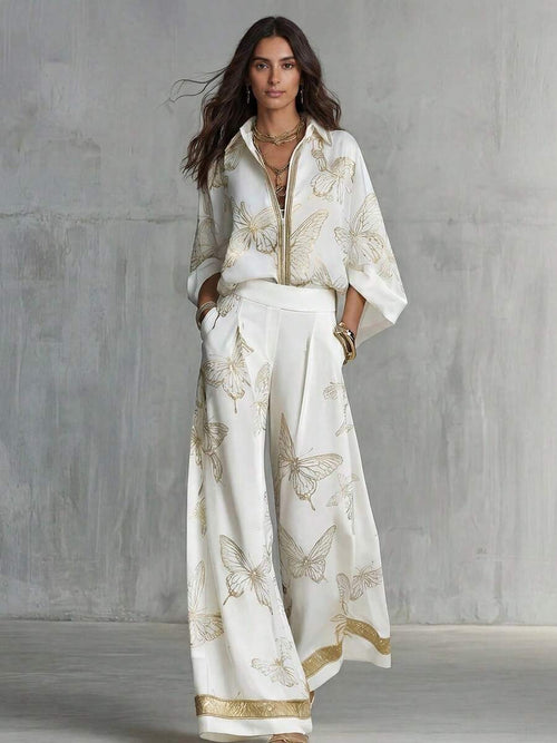Bridie Butterfly Kimono Blouse & Trousers Set - front view
