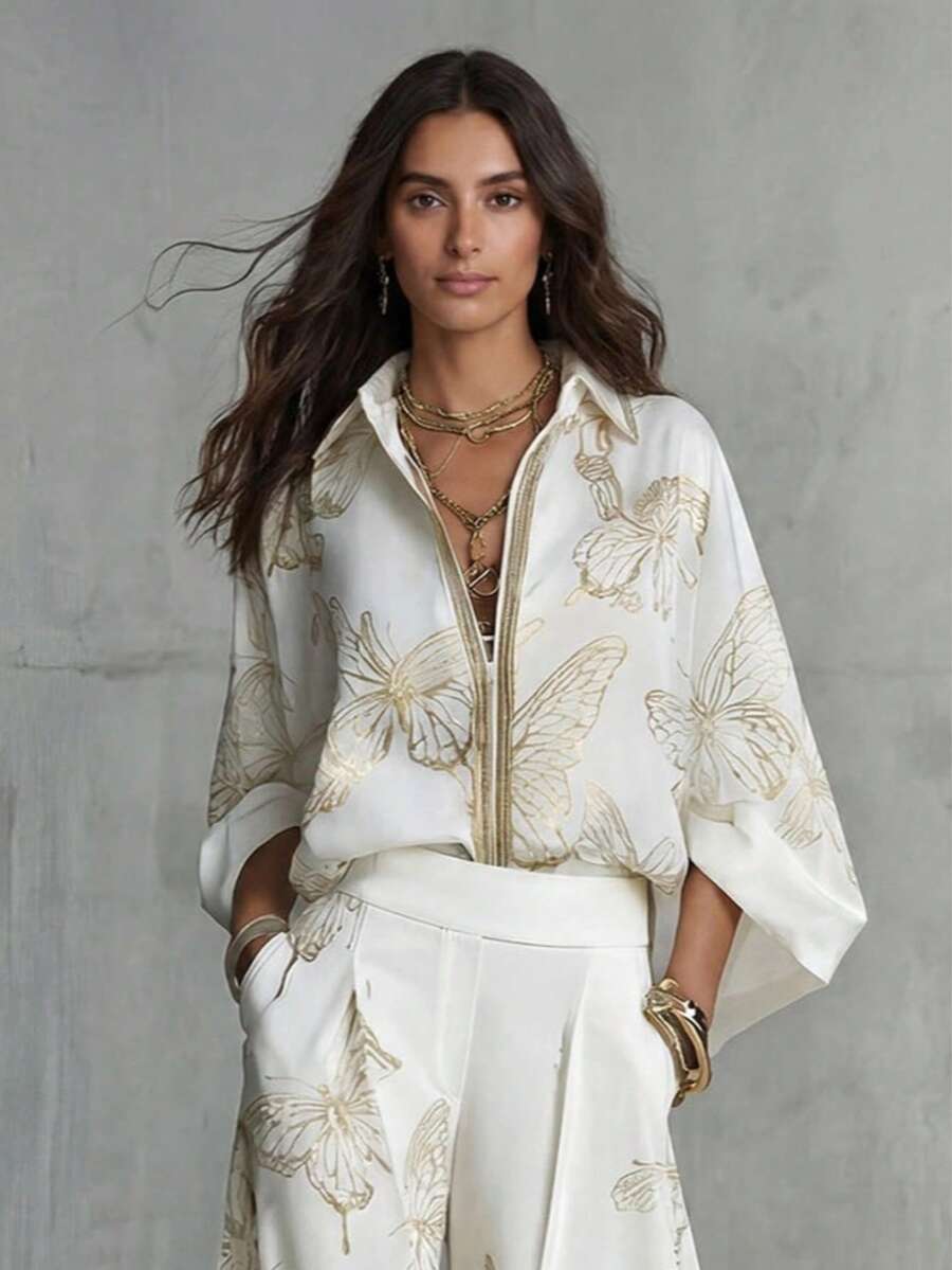 Bridie Butterfly Kimono Blouse & Trousers Set - view 3