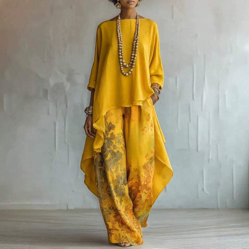 Bethany | Off-Shoulder Top and Printed Wide-Leg Pants Set