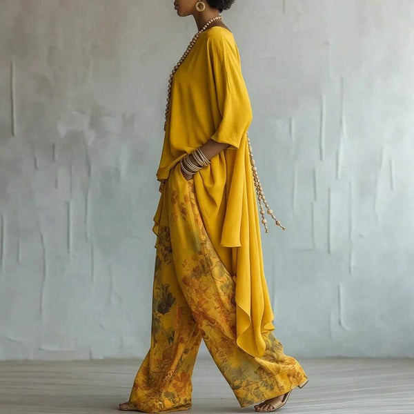Bethany | Off-Shoulder Top and Printed Wide-Leg Pants Set