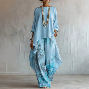 Bethany | Off-Shoulder Top and Printed Wide-Leg Pants Set