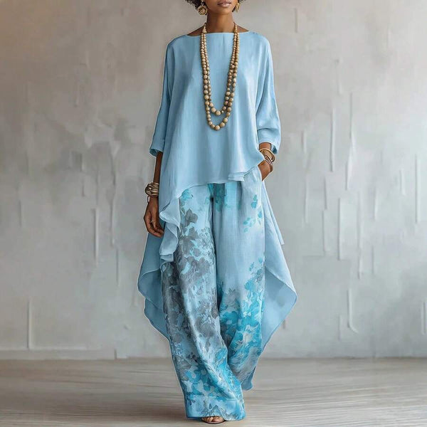 Bethany | Off-Shoulder Top and Printed Wide-Leg Pants Set