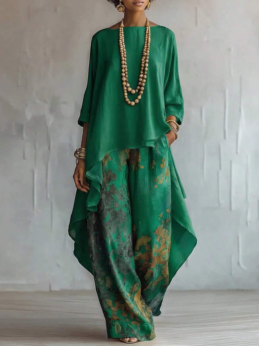 Bethany | Off-Shoulder Top and Printed Wide-Leg Pants Set