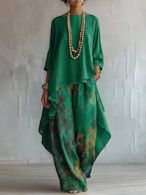 Bethany | Off-Shoulder Top and Printed Wide-Leg Pants Set