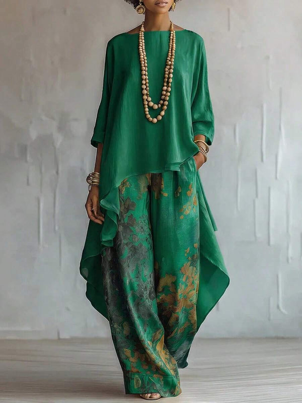 Bethany | Off-Shoulder Top and Printed Wide-Leg Pants Set