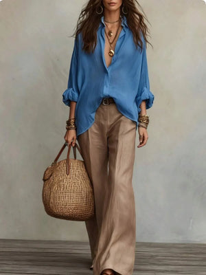 Katie | Off-Shoulder Blouse and Wide-Leg Pants Set