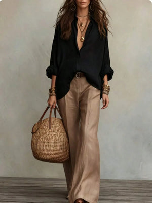 Katie | Off-Shoulder Blouse and Wide-Leg Pants Set
