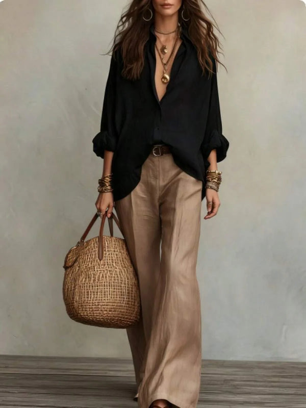 Katie | Off-Shoulder Blouse and Wide-Leg Pants Set