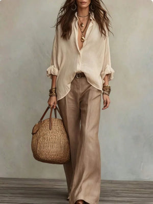 Katie | Off-Shoulder Blouse and Wide-Leg Pants Set