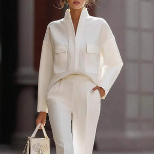 Lauren | Satin Stand Collar Shirt and Cropped Pants Set