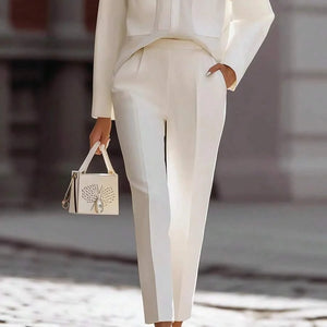 Lauren | Satin Stand Collar Shirt and Cropped Pants Set