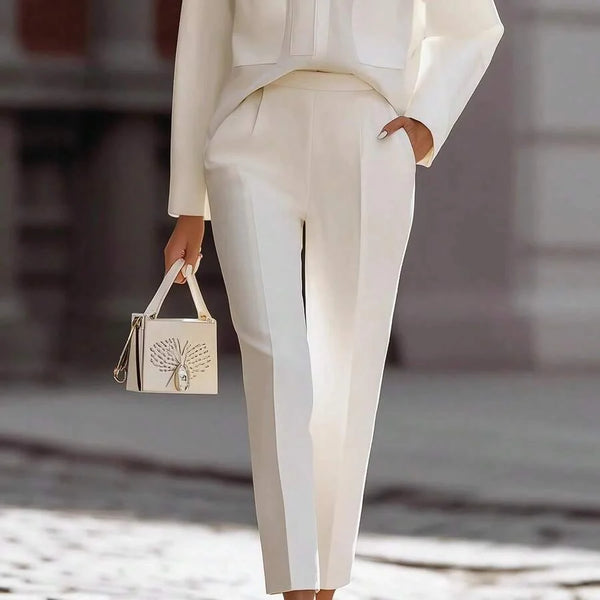 Lauren | Satin Stand Collar Shirt and Cropped Pants Set