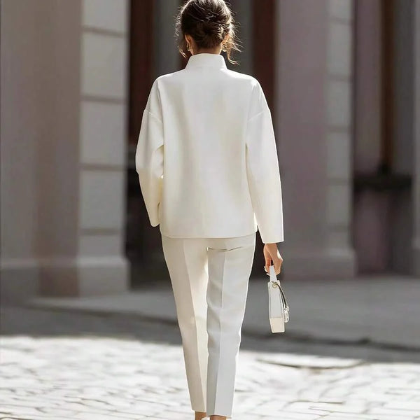 Lauren | Satin Stand Collar Shirt and Cropped Pants Set