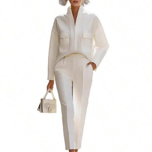Lauren | Satin Stand Collar Shirt and Cropped Pants Set