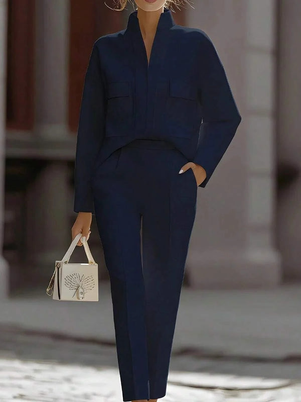 Lauren | Satin Stand Collar Shirt and Cropped Pants Set